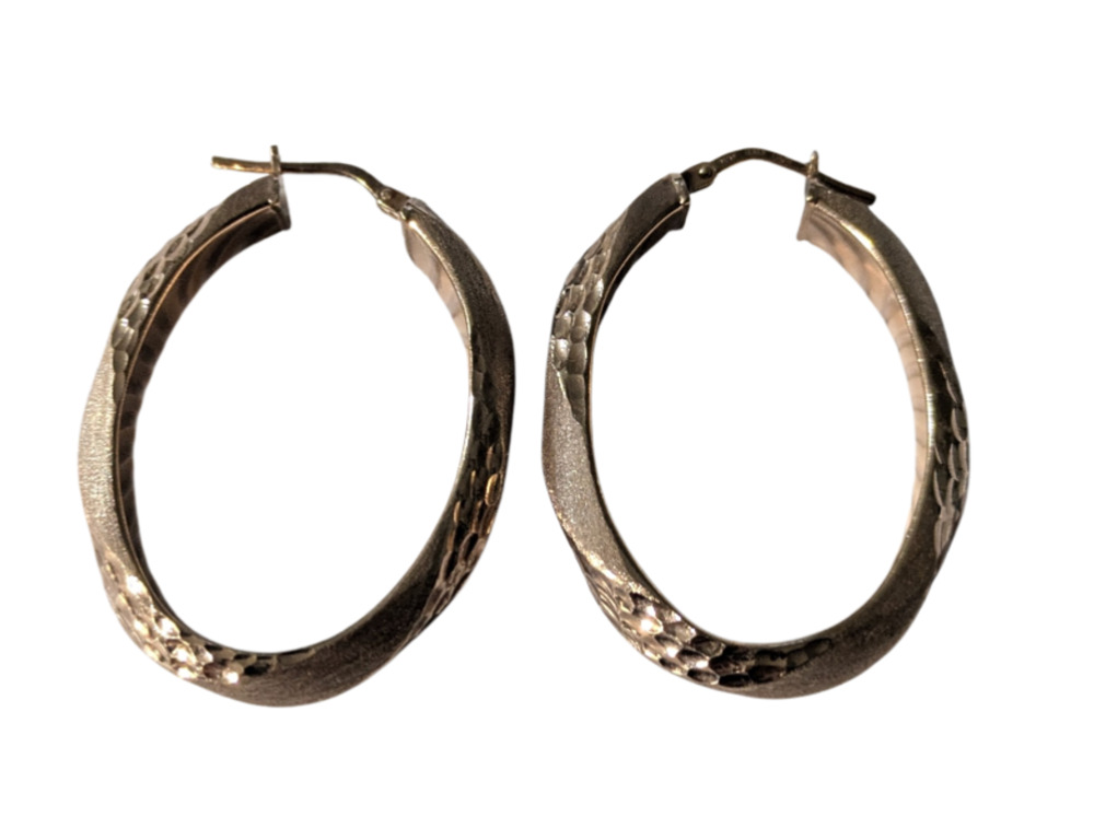 AVORA 925 Sterling Silver Textured Hoop Earrings Italy